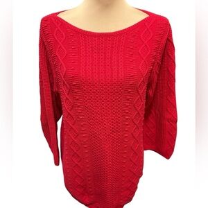 Jeanne Pierre Women's Cable Knit Boatneck Sweater Red 100% Cotton Size Large EUC